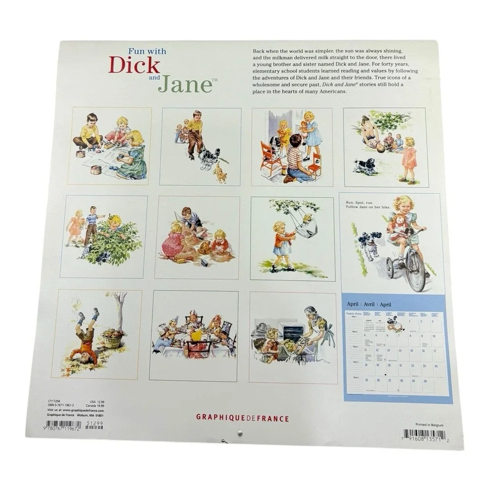 2004‎ Fun with Dick and Jane 16-Month Wall Calendar w/ Stickers Vintage